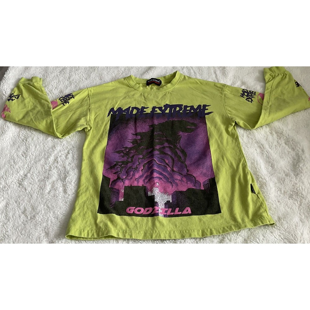 Made Extreme Lime Green Godzilla Graphic Long Sleeve T-Shirt. Not Sized, See Des